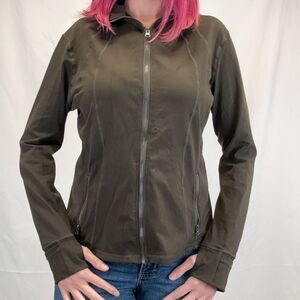 Women’s Full Zip Athletic Track Jacket Thumb Holes Olive Green Size L
